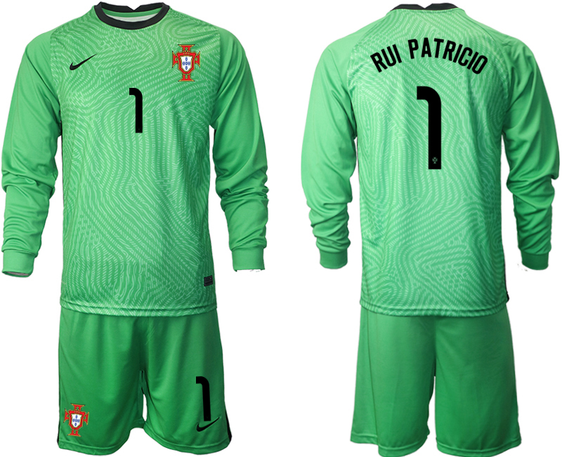 Men 2021 European Cup Portugal green Long sleeve goalkeeper #1 Soccer Jersey